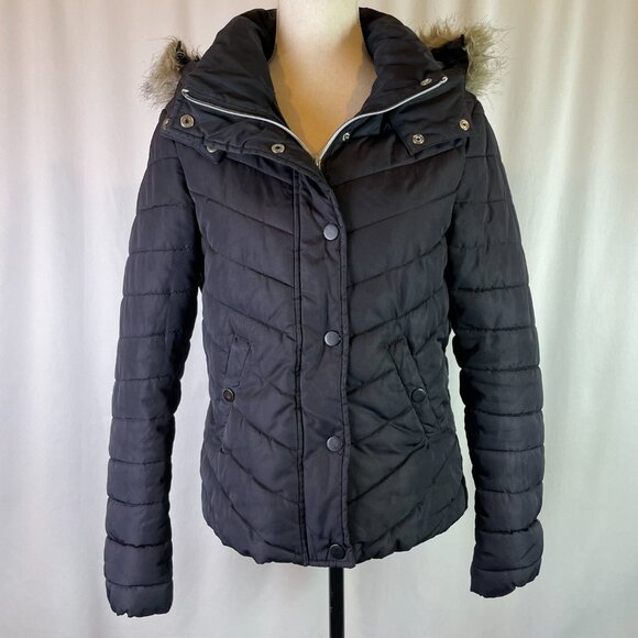 H&M Jackets & Blazers - H&M Logg Hooded Parka Jacket Size 8 Black Removable Hood and Faux Fur Trim